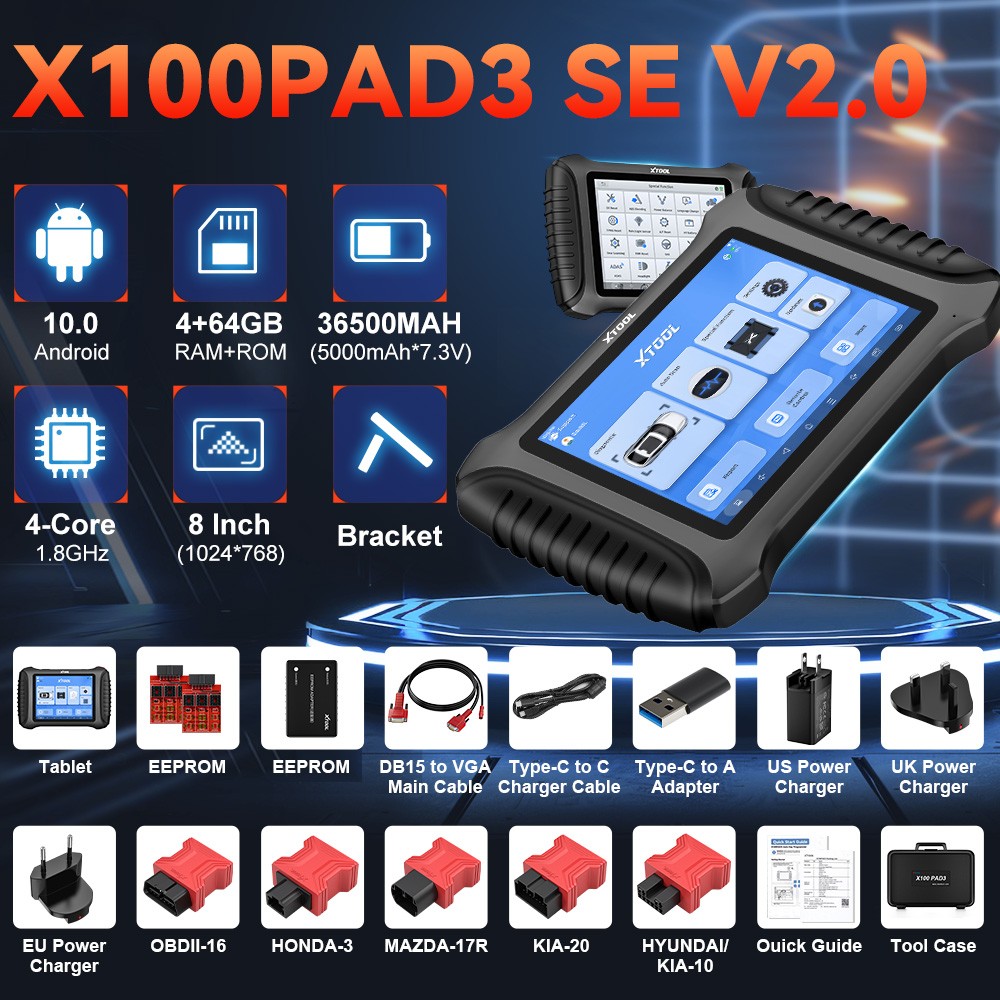 2025 XTOOL X100 PAD3 SE V2.0 Key Programming Coding Tool Scanner 38+ Service FCA