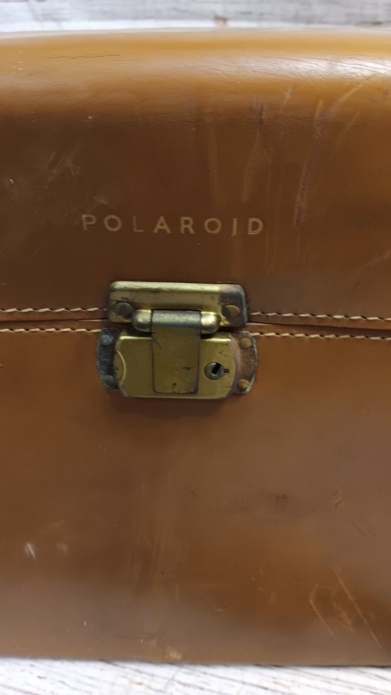 Vintage Brown Leather Polaroid Camera Case with assorted Flash Devices