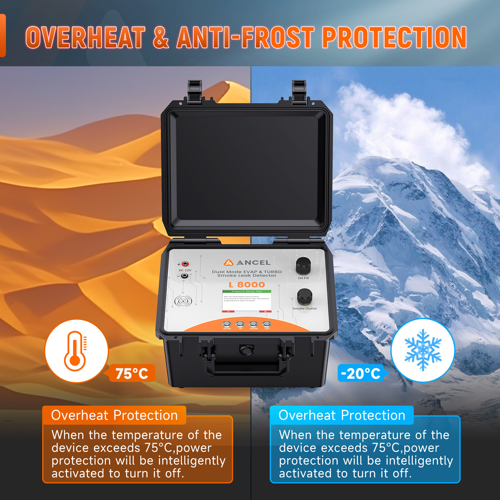 ANCEL L8000 Automotive EVAP Smoke Machine & Turbo System Dual Mode LCD Screen