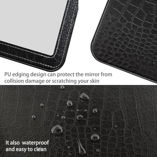 Foldable Desk Mirror Adjustable Angle Rounded Rectangle PU Edge 5.3×6.9” Black