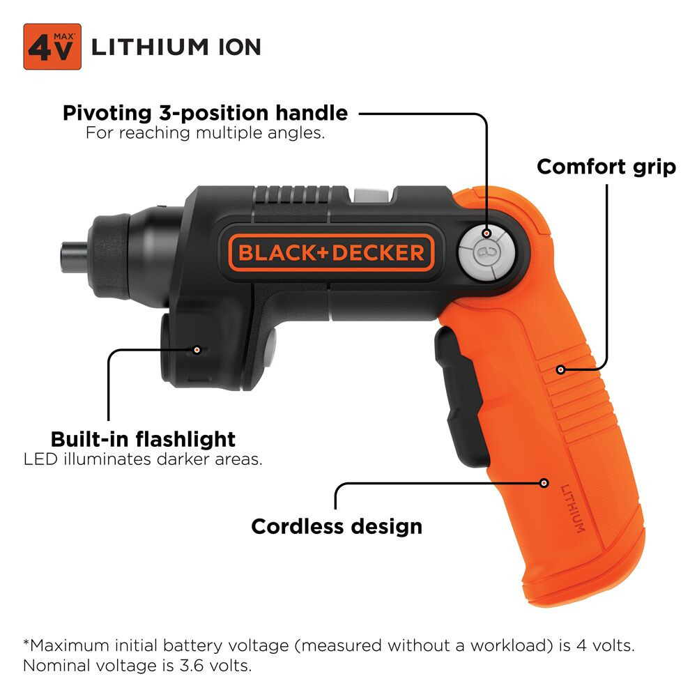 BLACK+DECKER 4V Max* Lithium Ion Lightdriver Cordless Screwdriver - BDCSFL20C