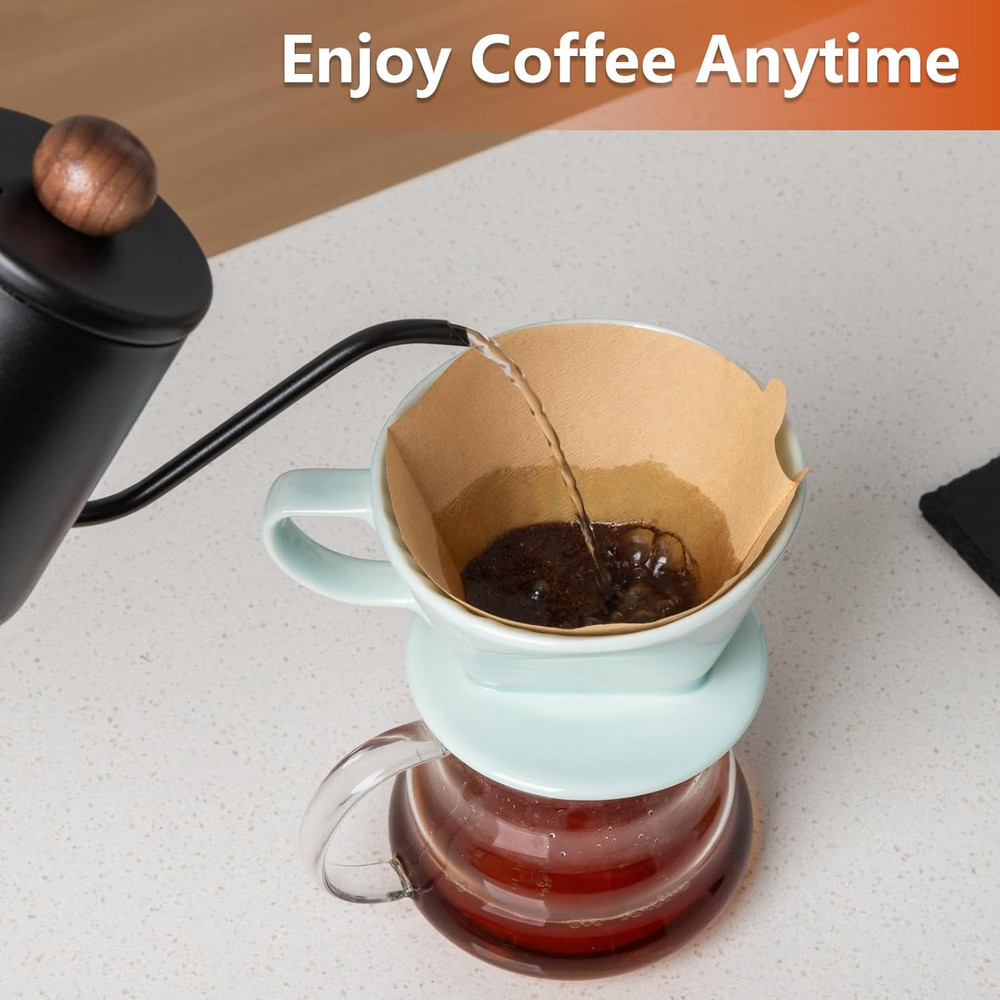 Pour over Ceramic - Coffee Dripper Ceramic Coffee Maker with 3 Holes Flat Bottom