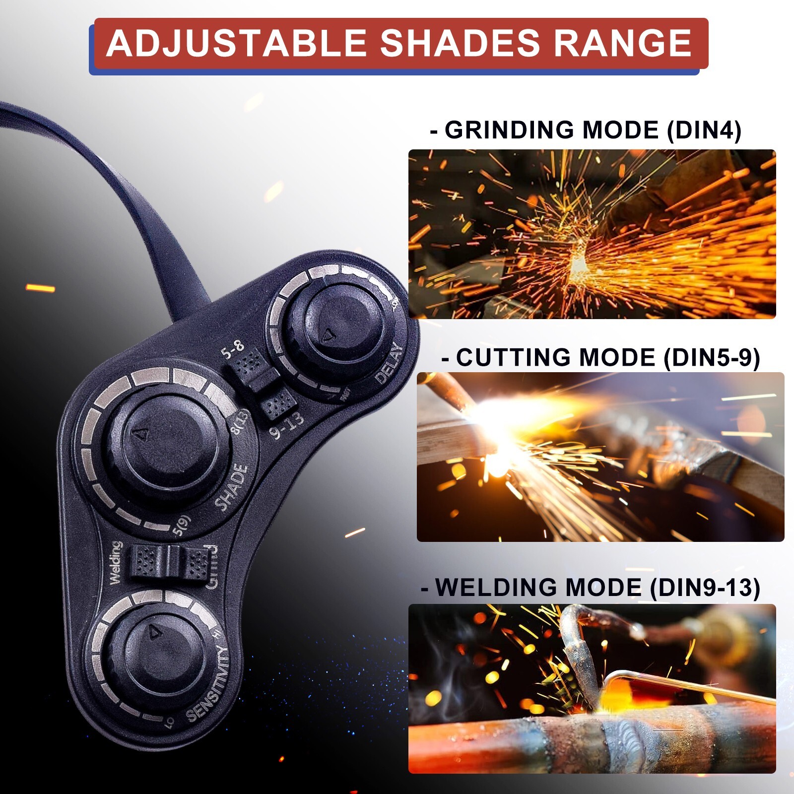 3.93''X3.54'' Large Viewing Welding Helmet Solar Power Auto Darkening Weld Hood