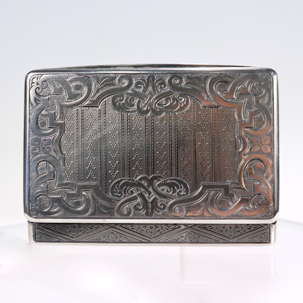 Antique Viennese or Austrian Engine-Turned Silver Card Case or Snuff Box.