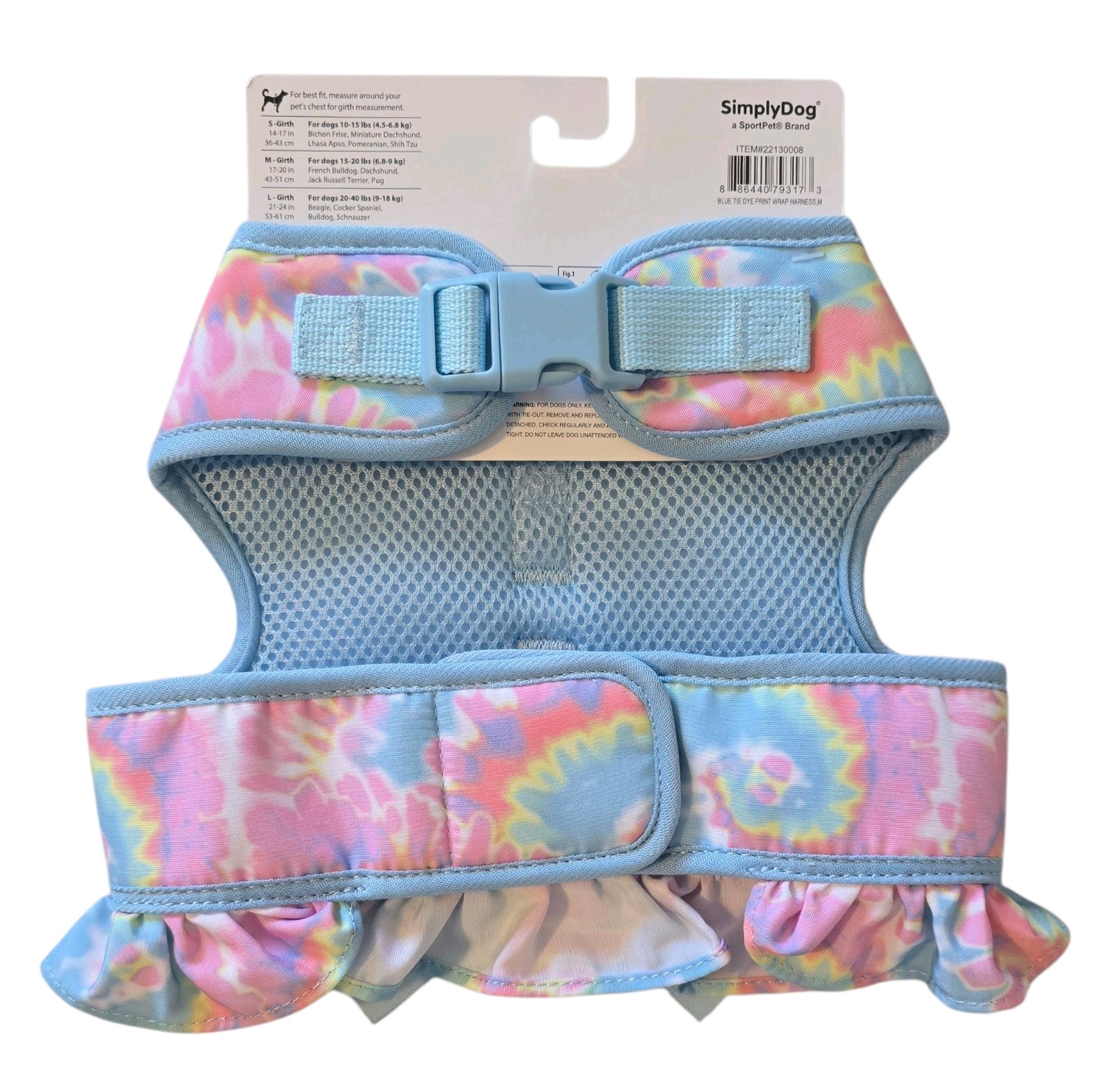 Simply Dog Pastel Tie Dye, Ruffles, Satin Gem Bow Puppy/Dog Harness, Small