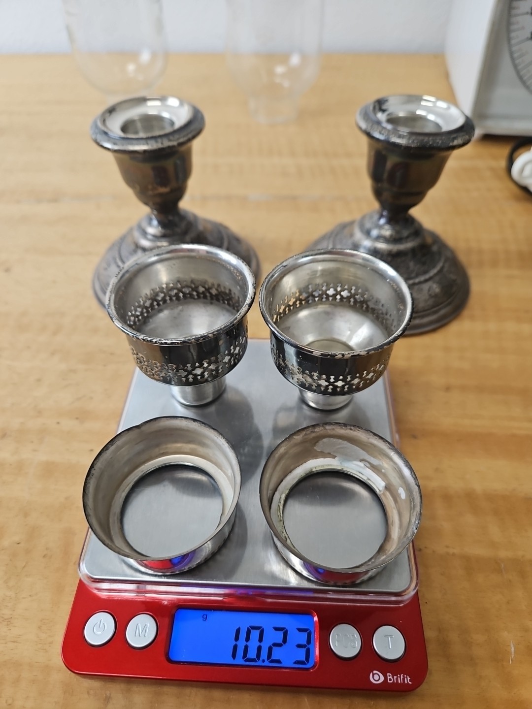 Pair Of Wallace 4640 Sterling & Glass Hurricane Candle Holders, Silver