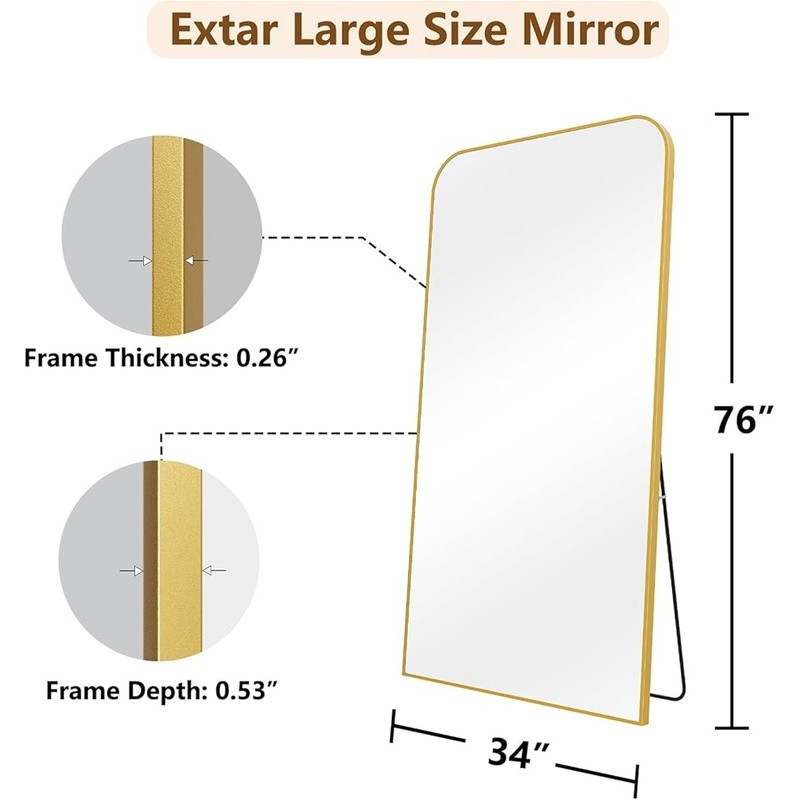Full Length Mirror Adjustable Stand HD Glass Rectangular Frame Home Decor New