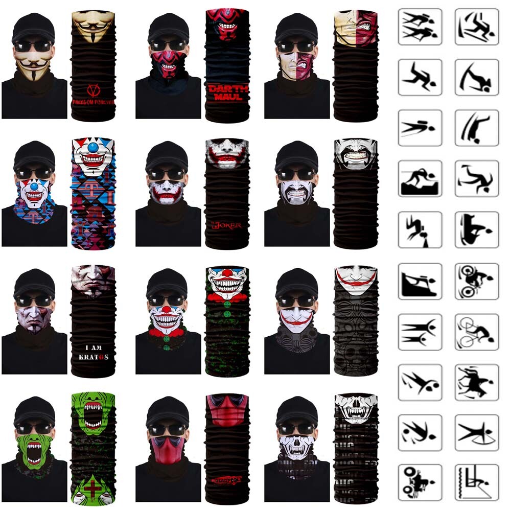 UV Protection Joker Skull Face Mask Bandanas Neck Gaiter Headwear Magic Scarf US