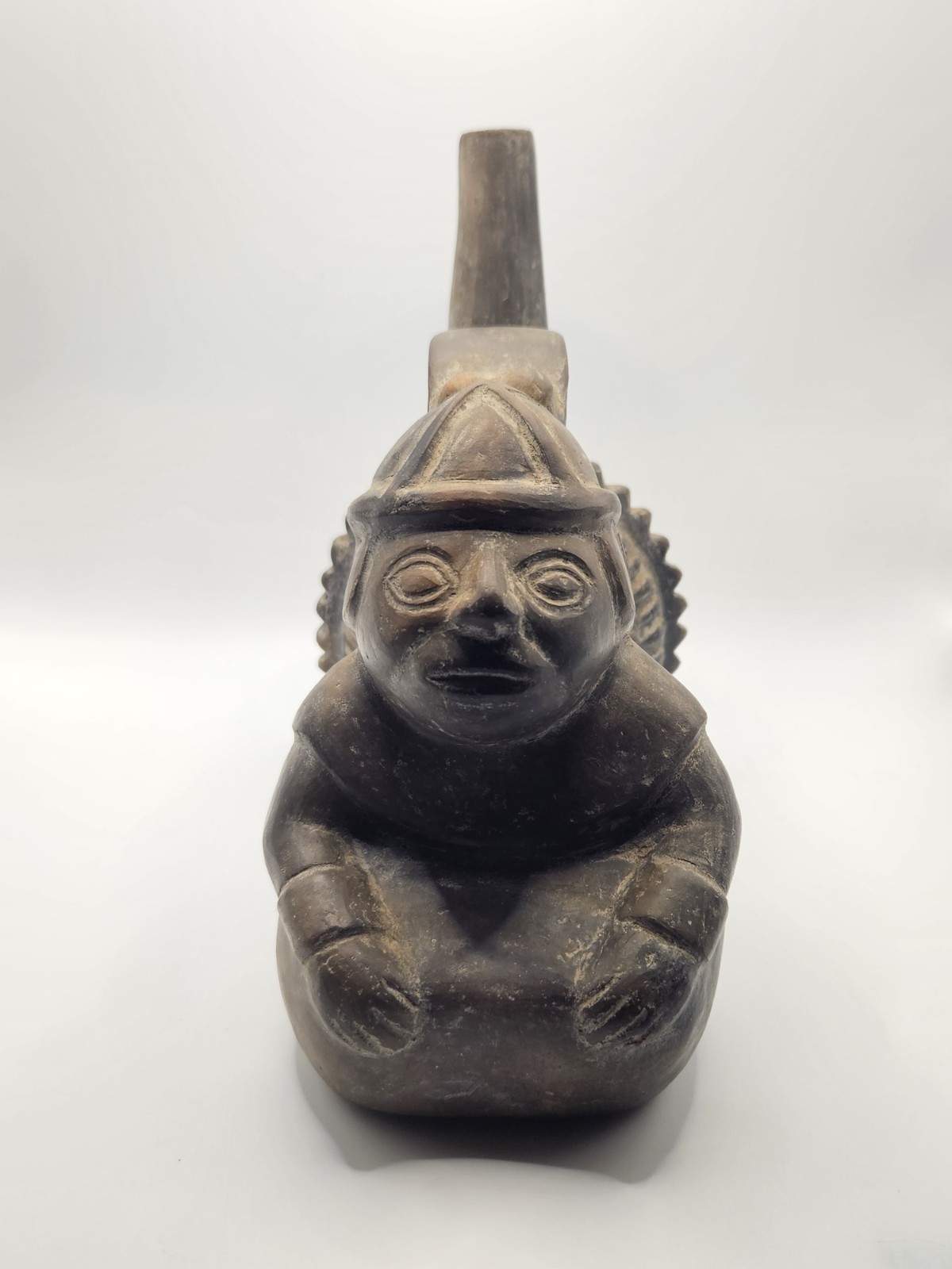 Peruvian Blackware Pottery Vessel Chimú Style Pre Columbian Seated Figure