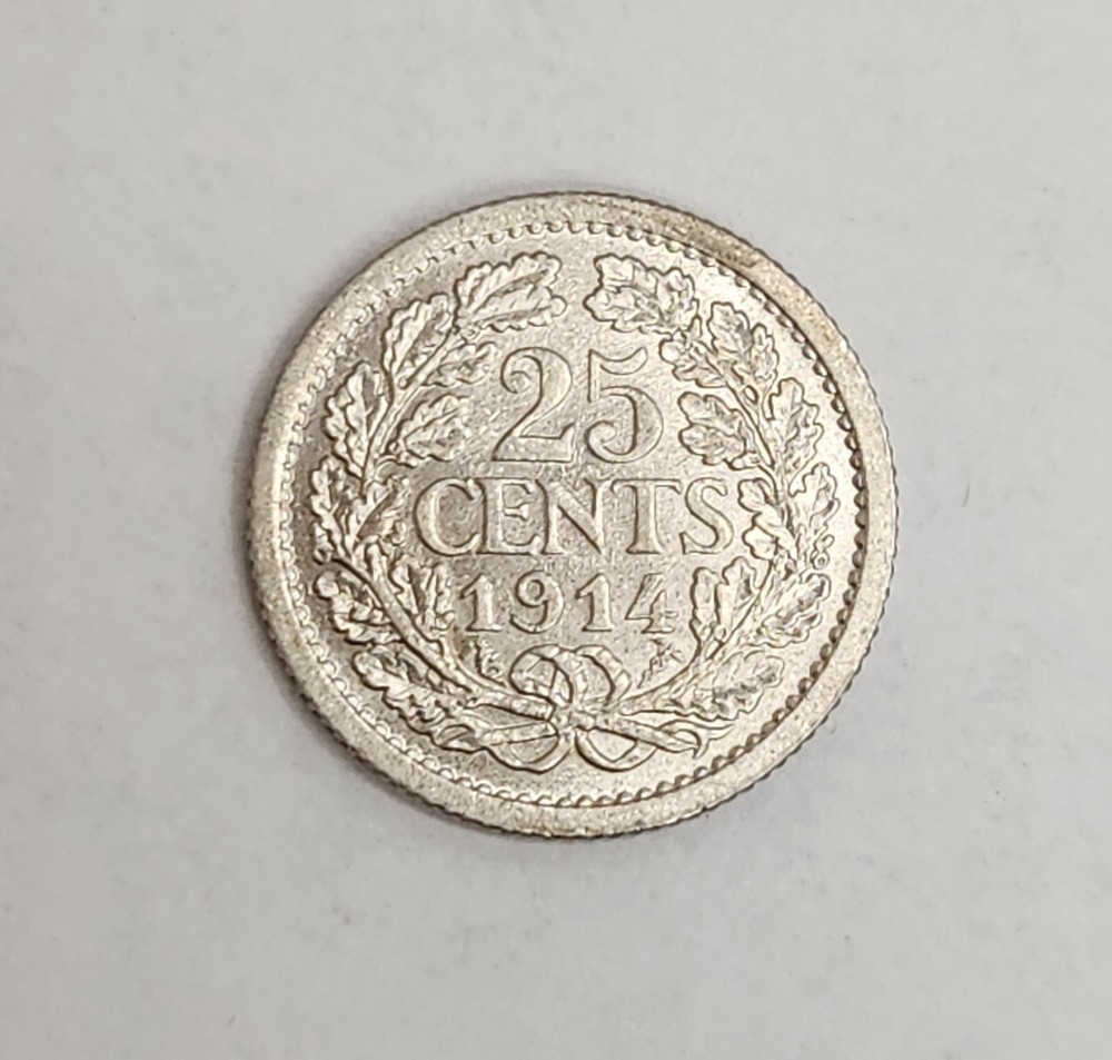 1914 Netherlands 25 cents Silver