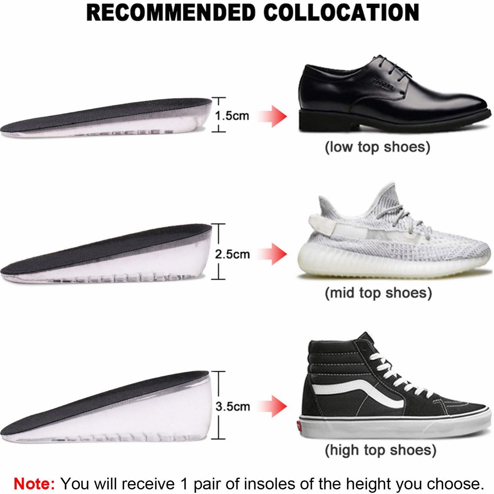 Gel Height Increase Insoles Invisible Silicone Shoe Lifts Inserts Fr Men & Women