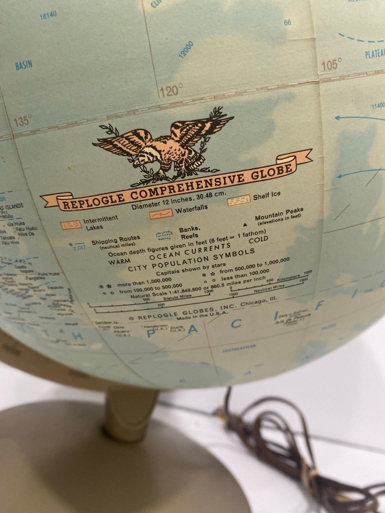 Vintage Replogle Light Up Comprehensive World Globe 12” Diameter