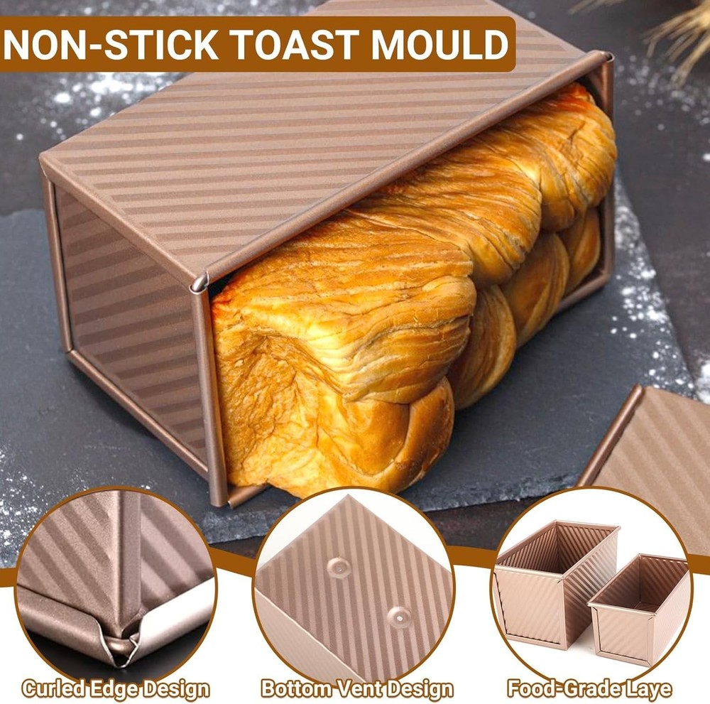 3 Pack Set Pullman Loaf Pan with Lids 2.2 lb & 1 lb & 0.8 lb Dough Capacity...
