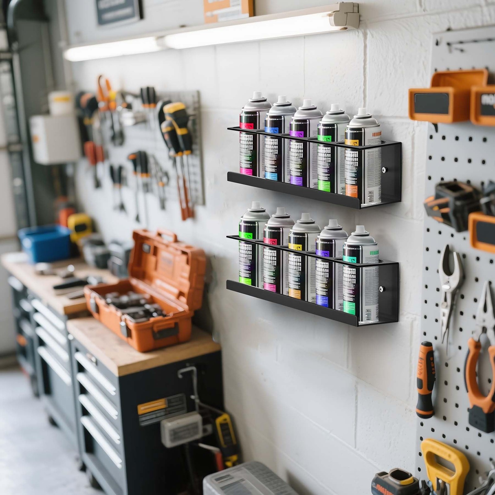 Spray Can Holder Organizer, 4 Pack Bottle Holder Wall-Mounted, Black Steel Sp...