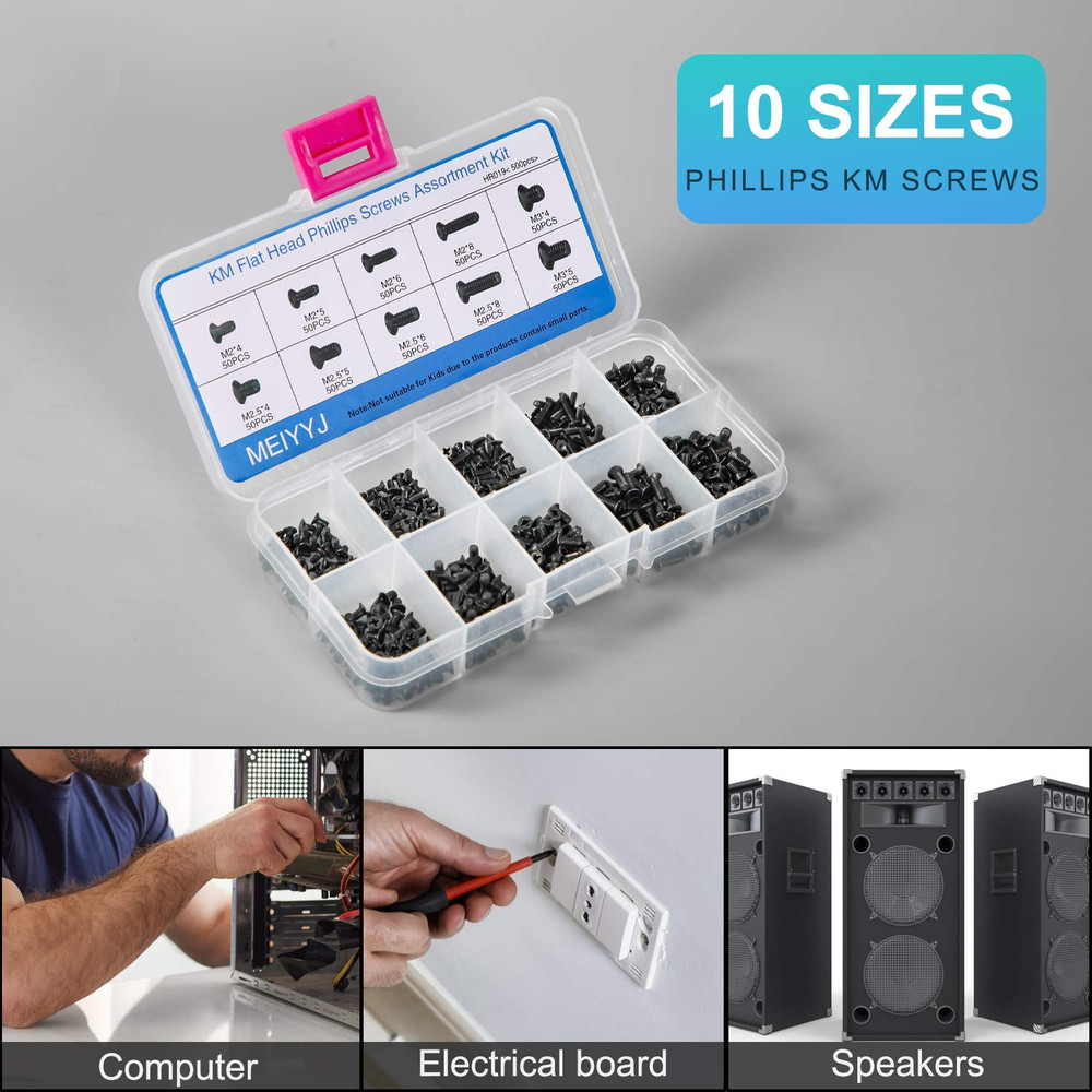 500Pcs M2 M2.5 M3 Laptop Notebook Computer Replacement Screws Kit, PC Flat Head