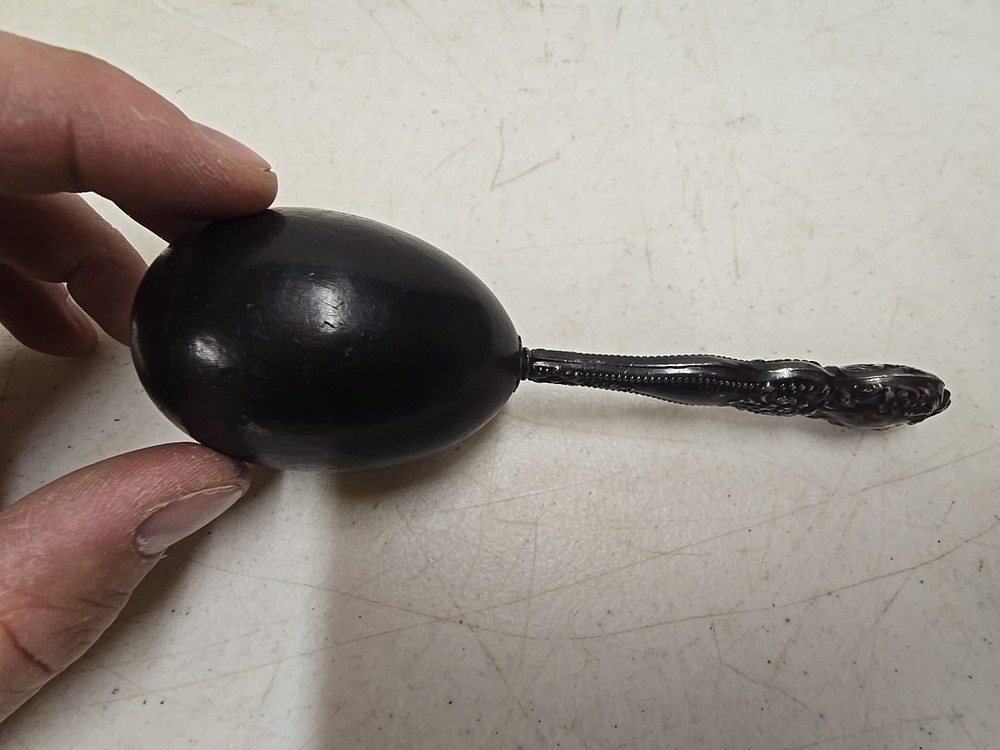 Antique Victorian Sterling Silver Handle Sewing Sock Darning Egg