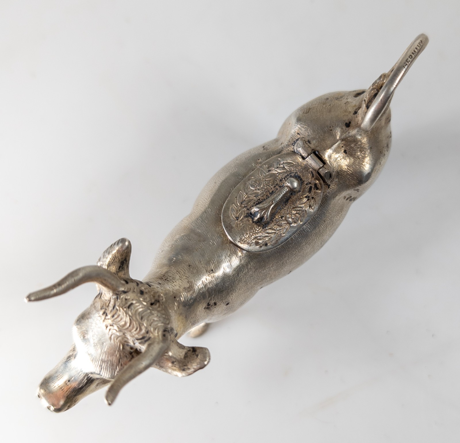 Antique 800 Silver German Hallmarked Cow Bull Form Creamer