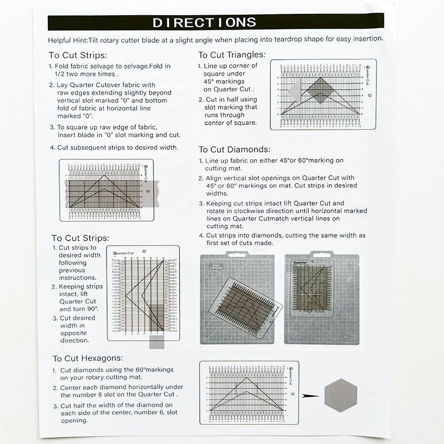 Quarter Cut Ruler Quickly cut various shapes, practical ruler for sewing machine