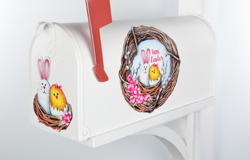 Mailbox Magnet (Partial Cover) Happy Easter Wreath Grapevine Bunny Chick Eggs