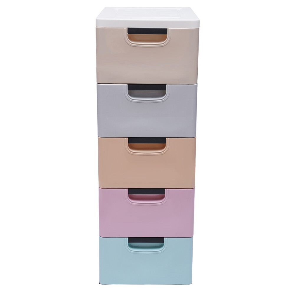 5 Tier Stackable Cabinet Vertical Clothes Storage Tower Tall Small Chest Closet