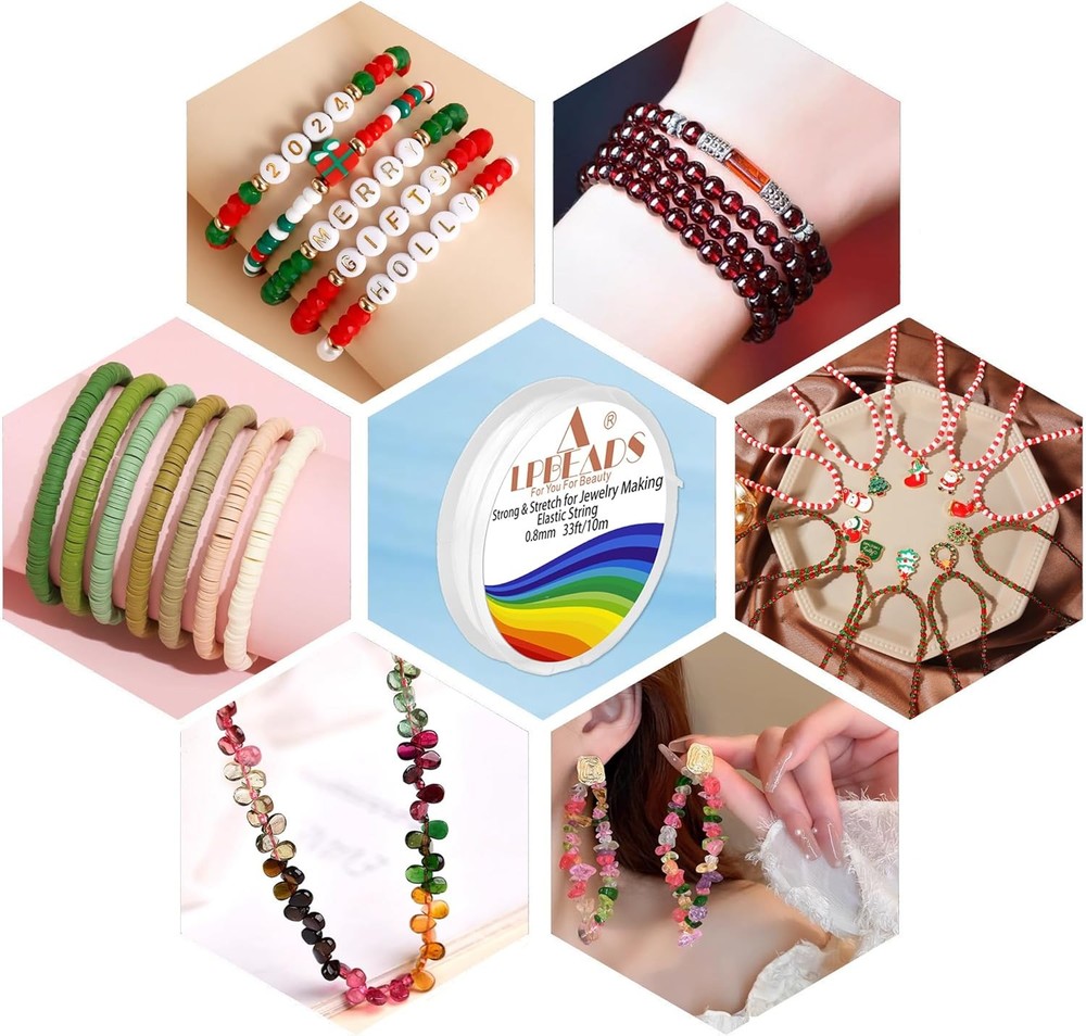 LPBeads 12 Rolls 0.8mm Elastic Stretchy String String, Colorful
