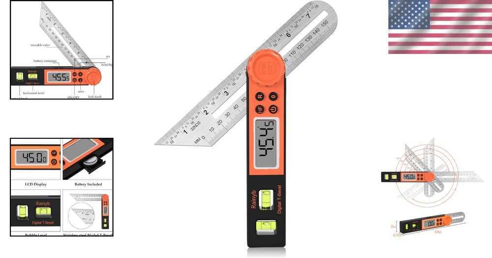 High Accuracy T-Bevel Protractor - Digital Angle Finder 0-360° with Bubble Level