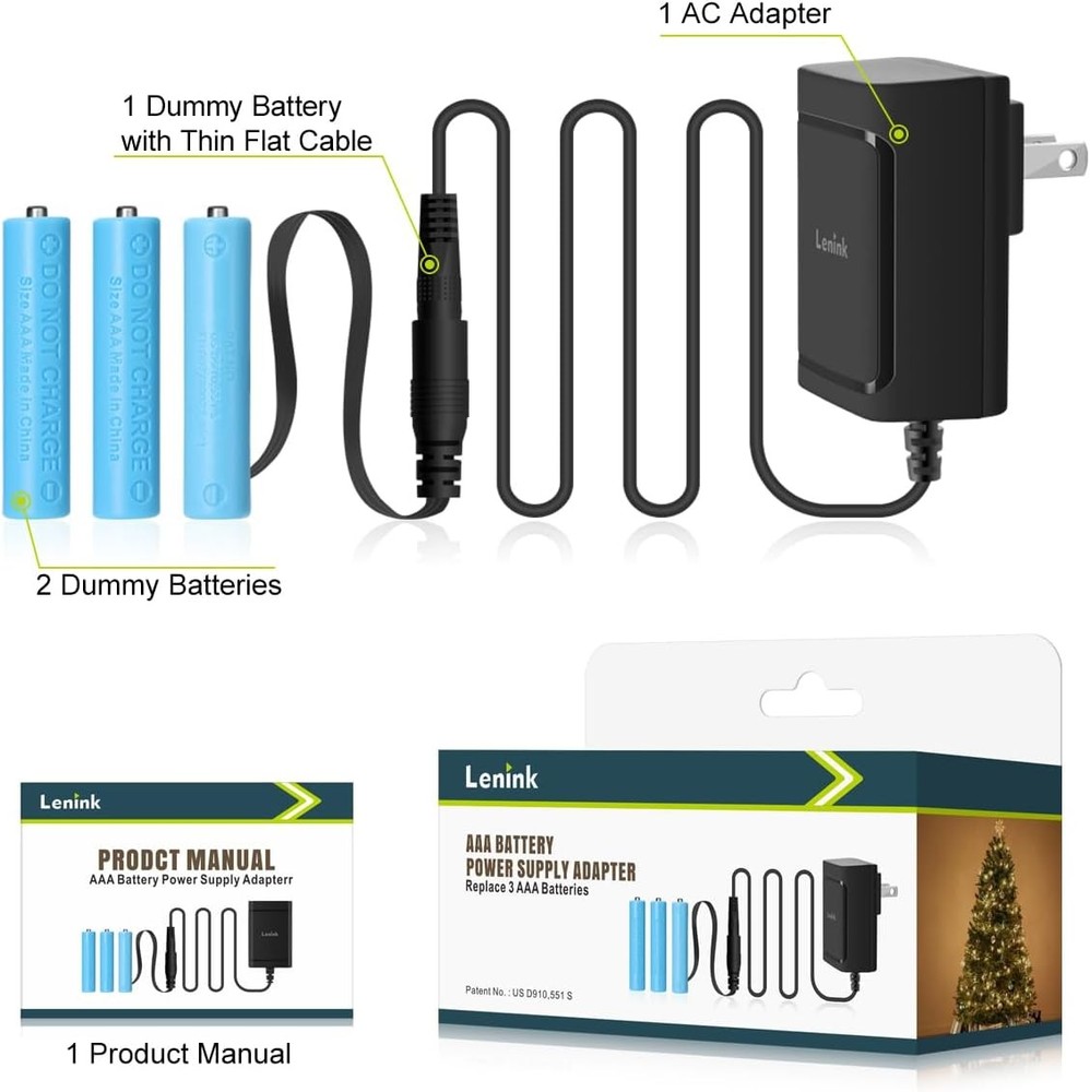 Lenink AC Power Supply Adapter for AAA Battery,Replace 3 Black