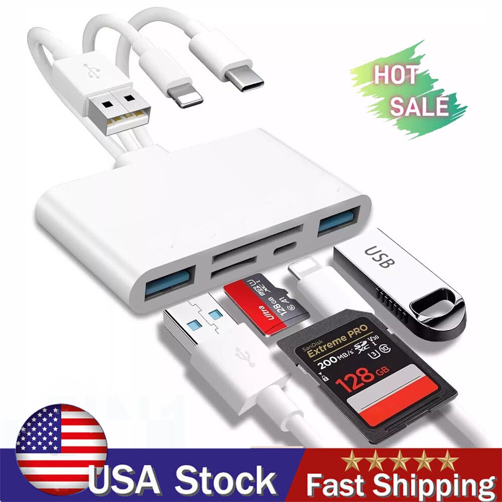 5 in 1 Memory TF/SD Card Reader USB3.0 OTG Adapter For iPhone/iPad/Samsung TypeC