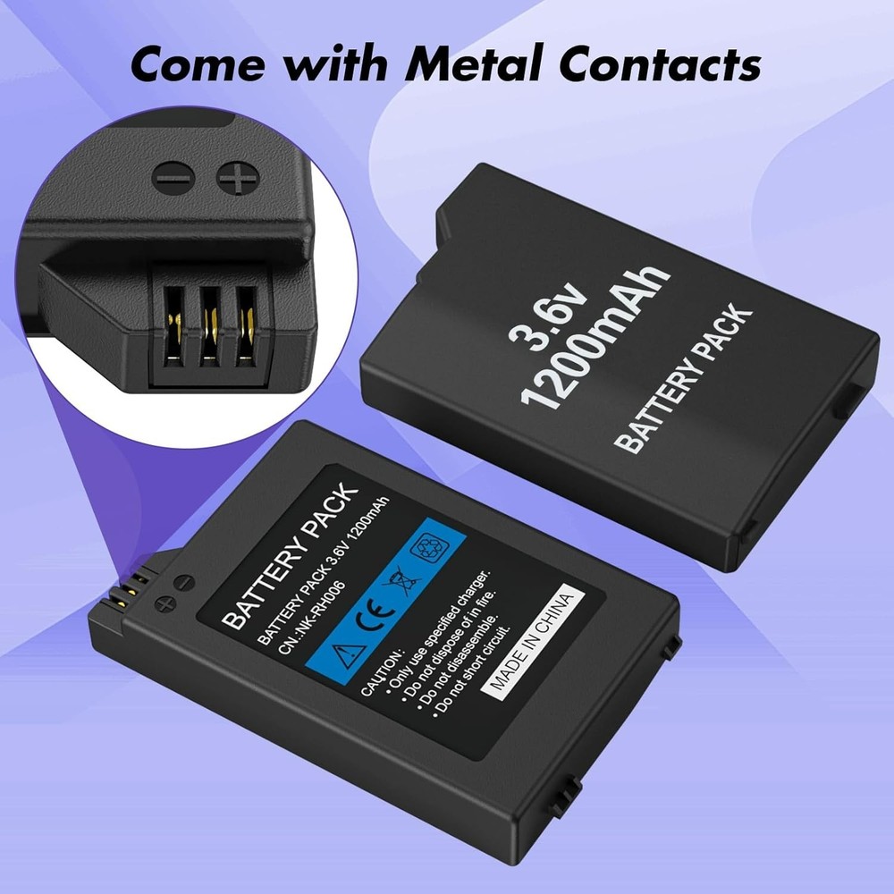 2Pcs Rechargeable Battery Pack Replacement for PSP 2000/3000/Lite/Slim Consol...