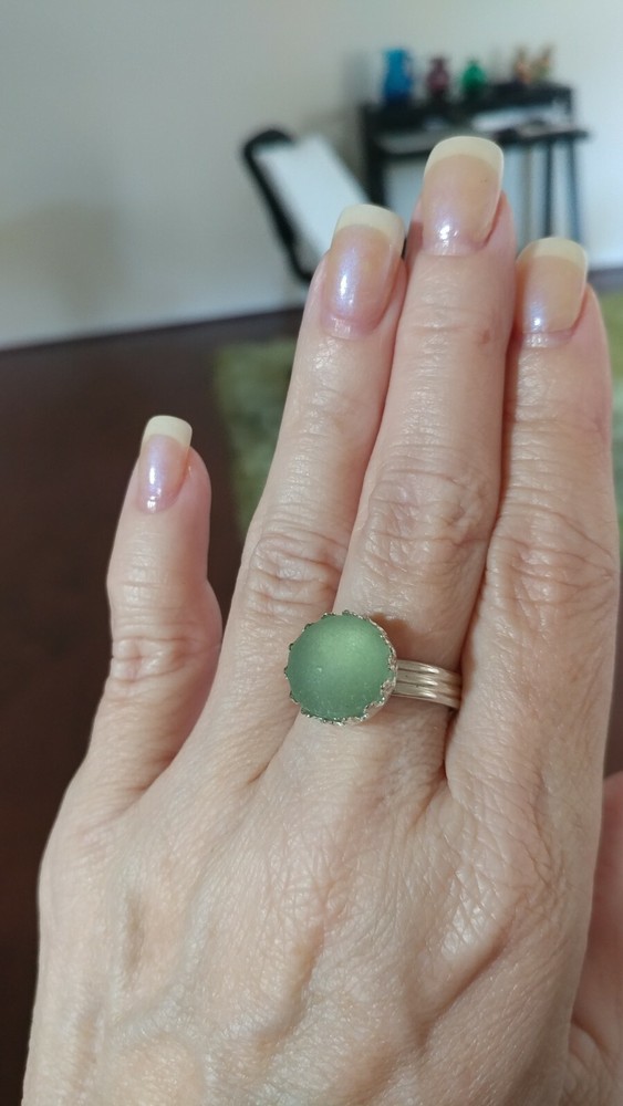 Deep Melon or White Seaglass - adjustable rings
