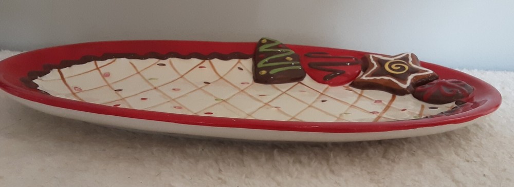 Christmas Tree Gingerbread Candy Cookie Platter Serving Dish Holiday Party