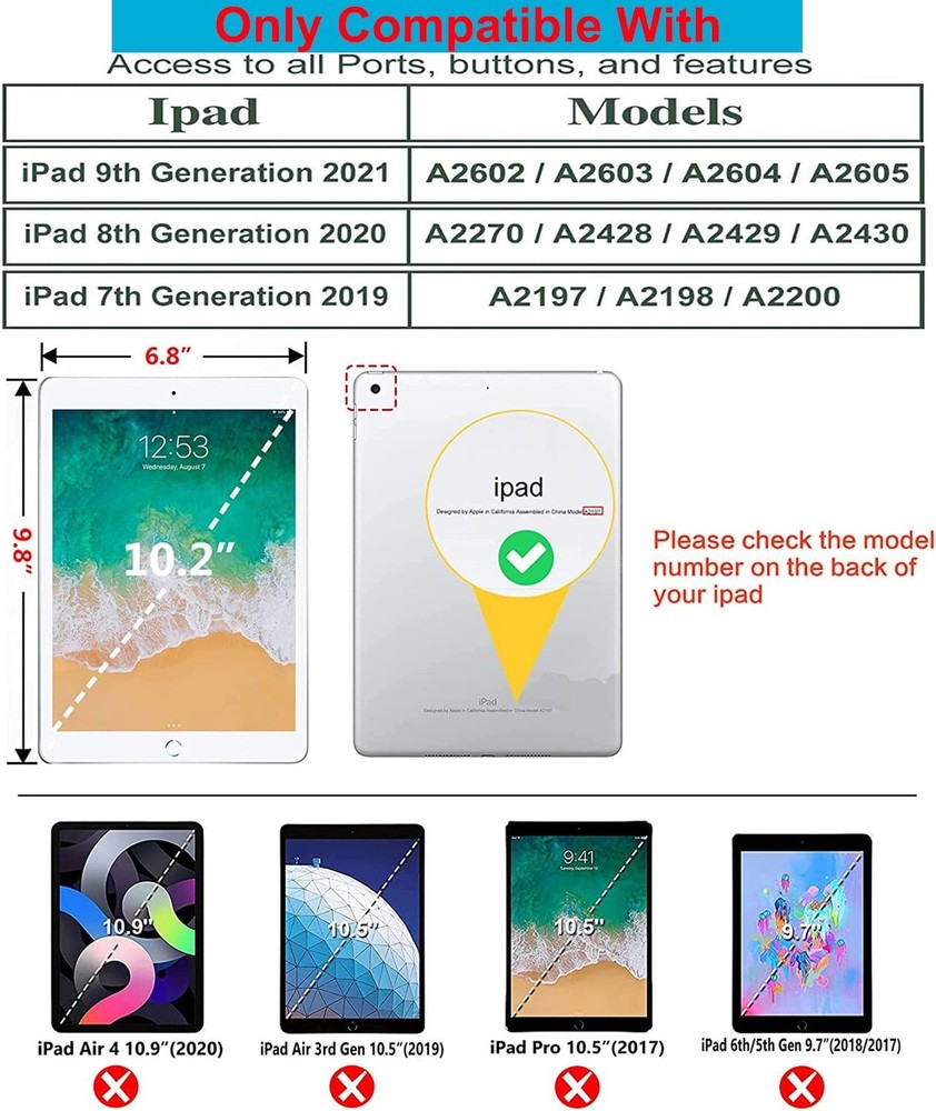 Compatible for iPad 9th 8th 7th Generation Case,Adjustable Stand with Auto Wa...