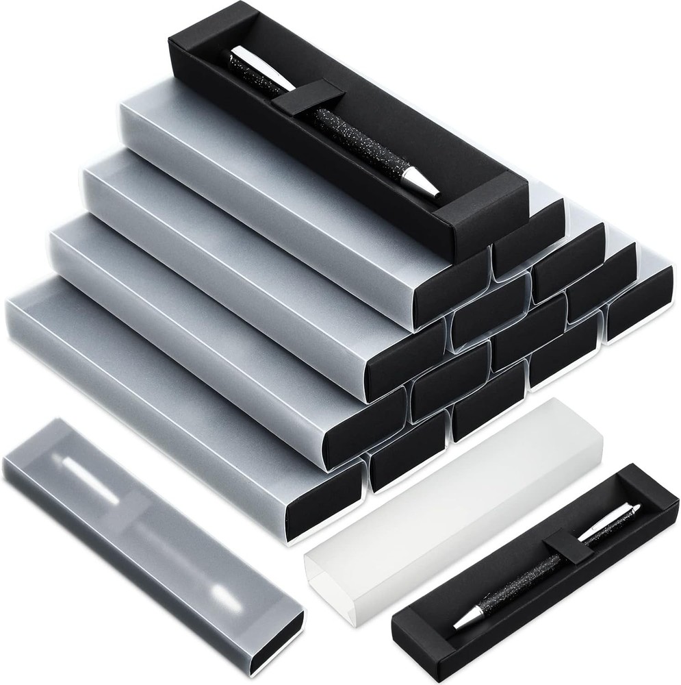 Crtiin 30 Pcs Black Pen Gift Boxes Empty Black Gift with Folding Instructions, P