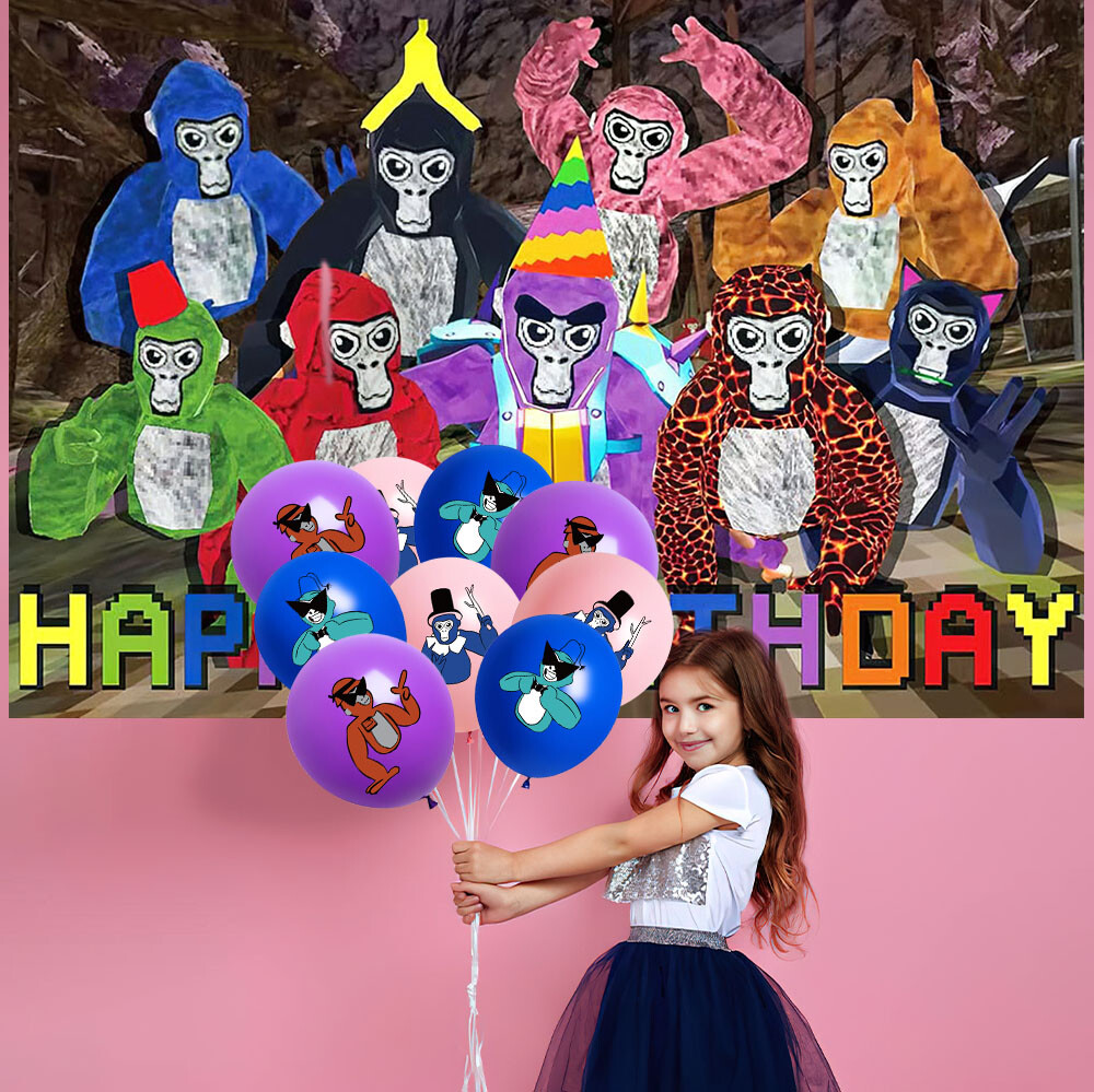 Gorilla Tag Birthday Decor Party Supplies Plate Balloon Cake Topper Banner 5x3ft