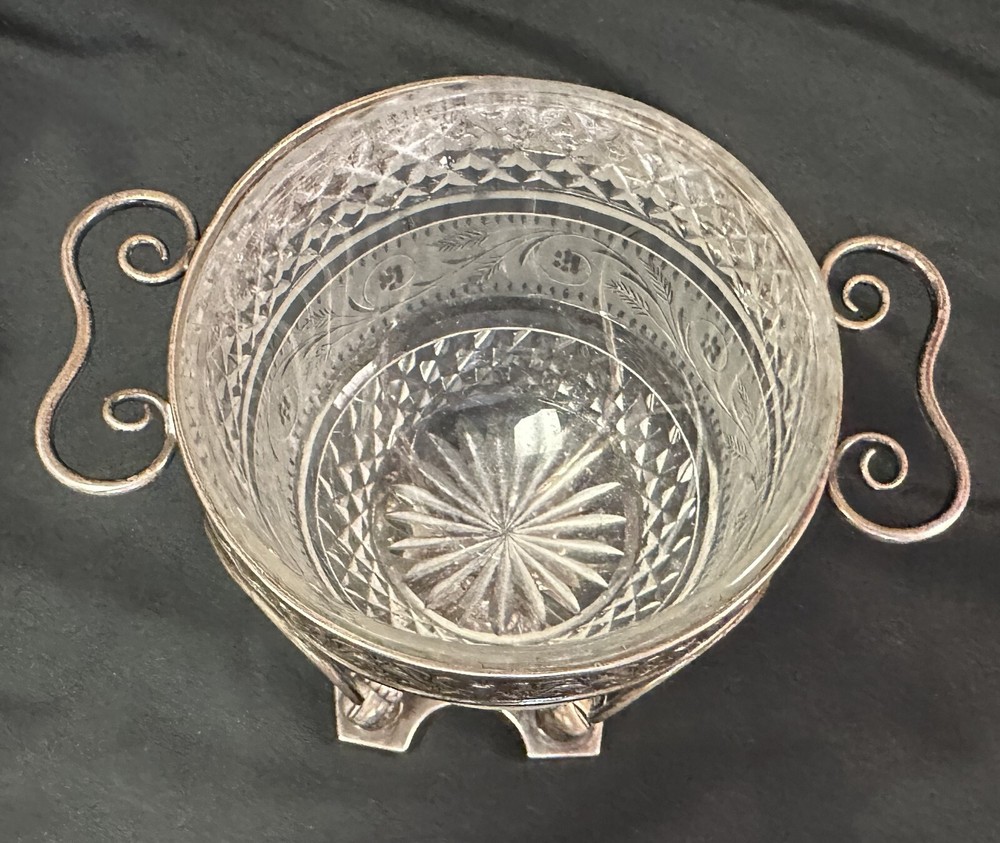 Antique Sterling Silver Compote Cut Crystal Insert