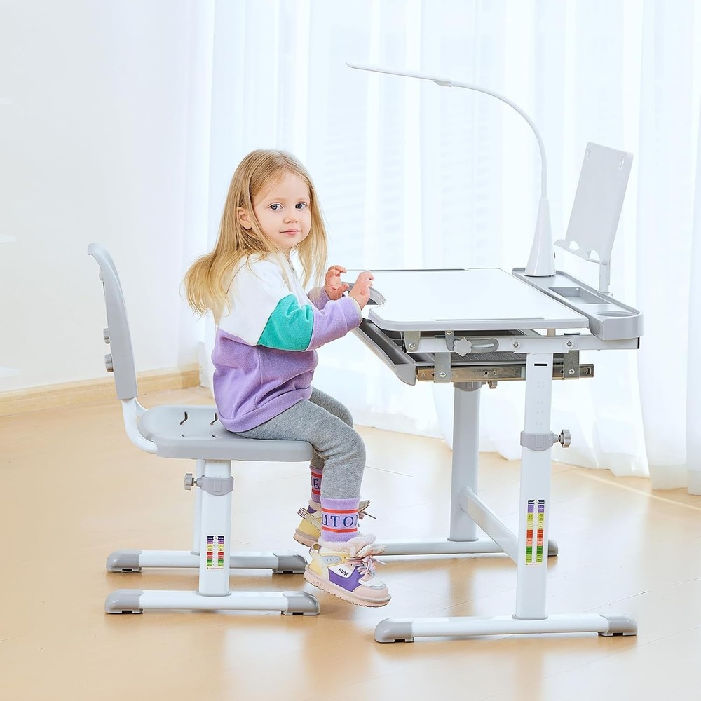 Ergonomic Children Study Desk with LED Light, Grey