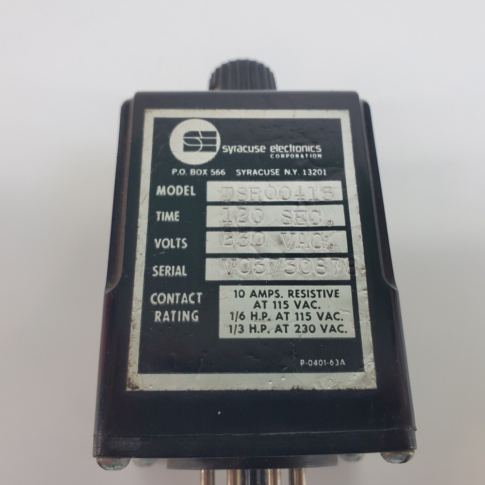 Syracuse Electronics TSR00415 Time Delay Relay 120 Sec 230VAC 10A