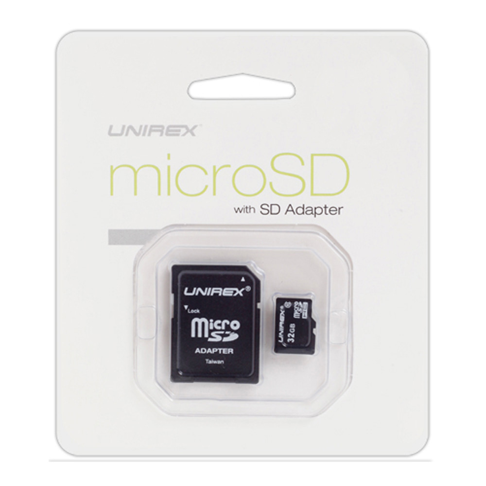 Unirex 32GB Micro SD HD Capacity Class 10 Memory Card with SD Adapter/USB Reader