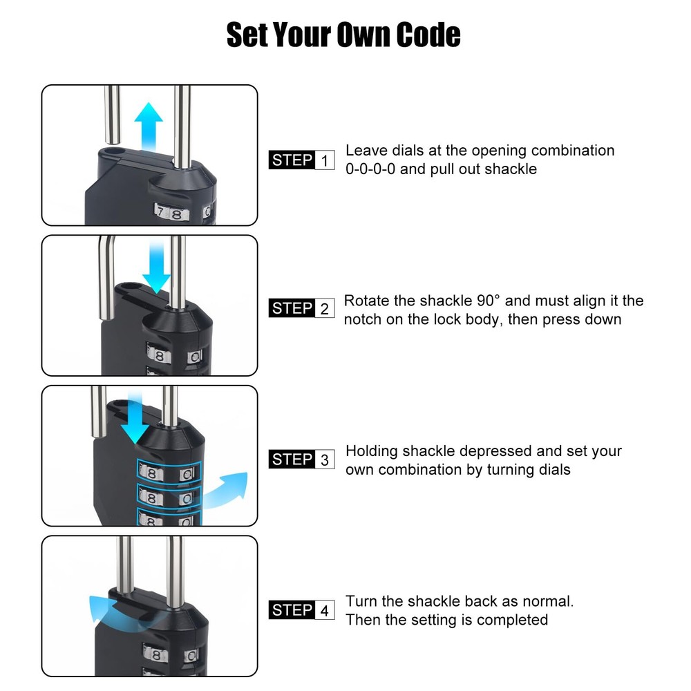 2PCS Combination Lock Waterproof 4 Digit Padlocks with Combination Code Zinc