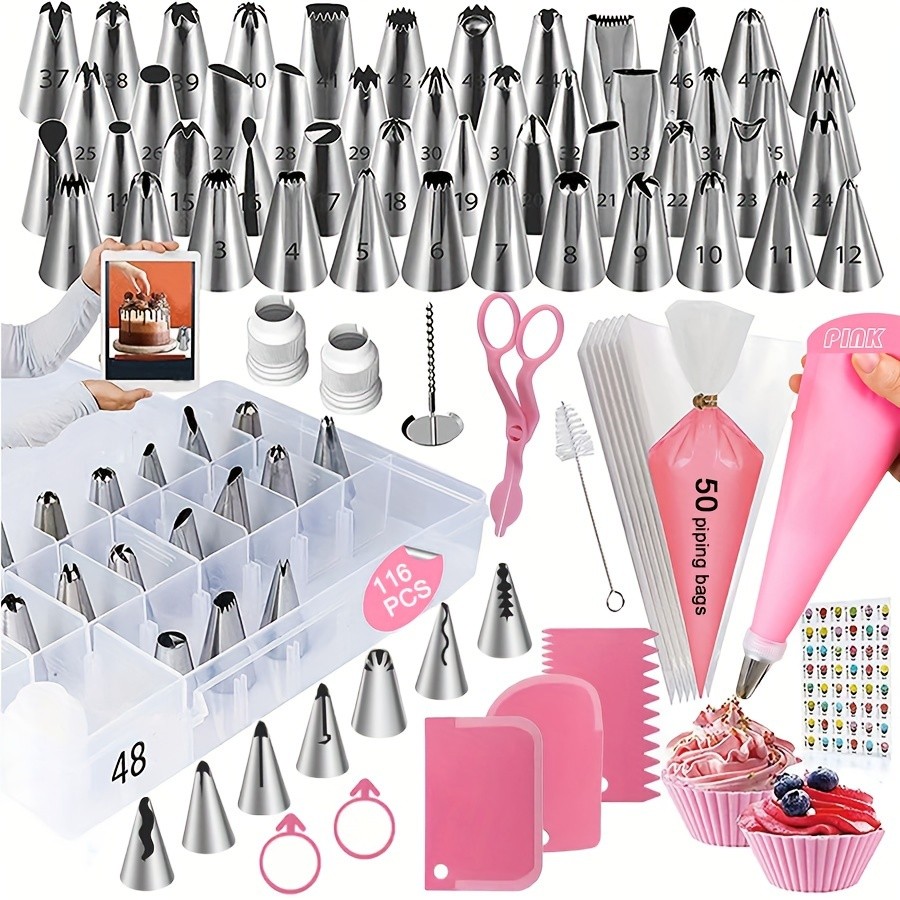 116PCS Cake Decorating and Baking Tool Set Icing Piping Tips Cake Scrapers
