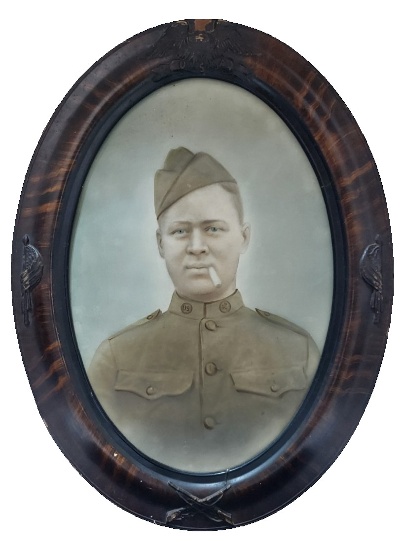 WWI Named Soldier Photo Dog Tags Convex Glass Military Frame