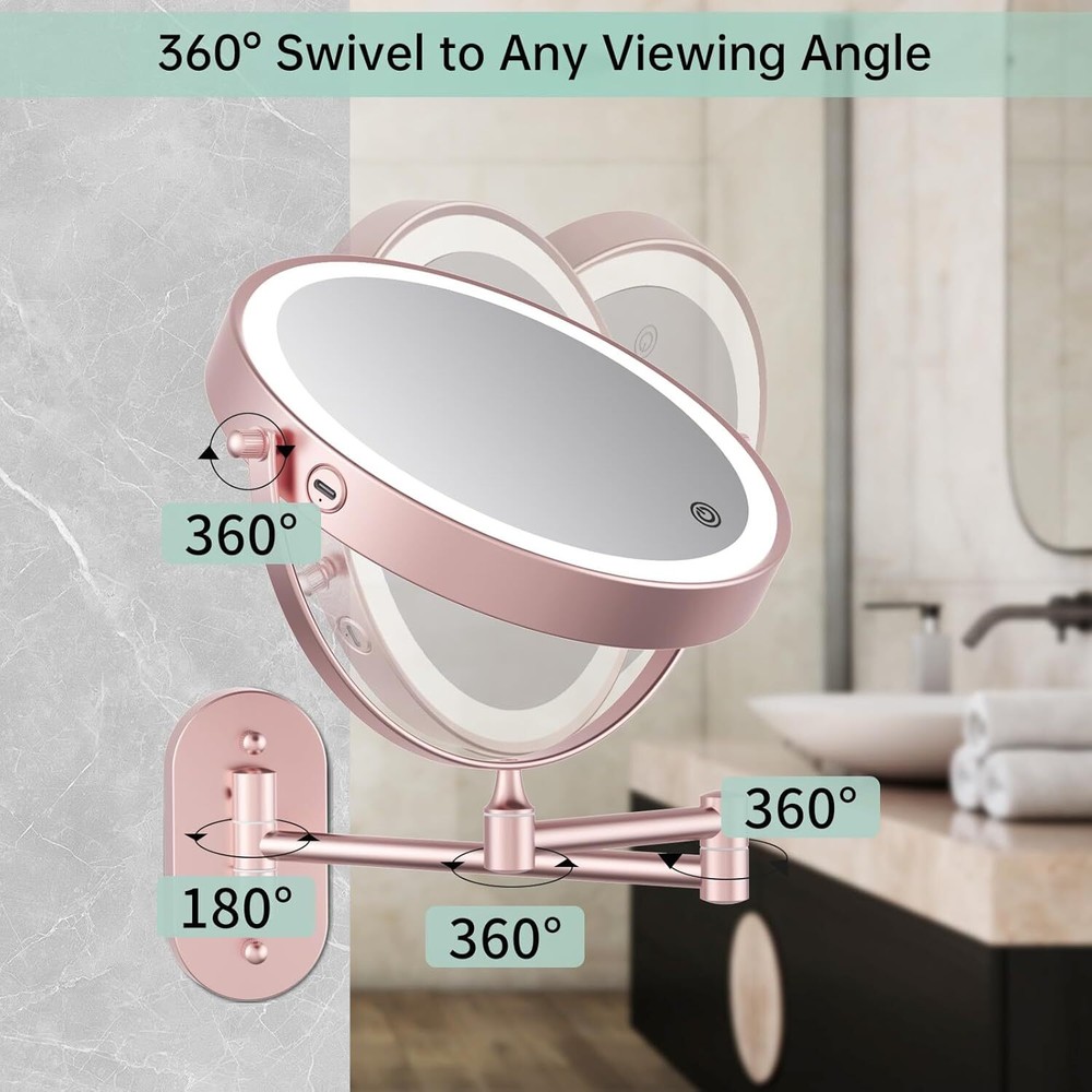 Rechargeable wall mounted illuminated vanity mirror 8 inch double sided