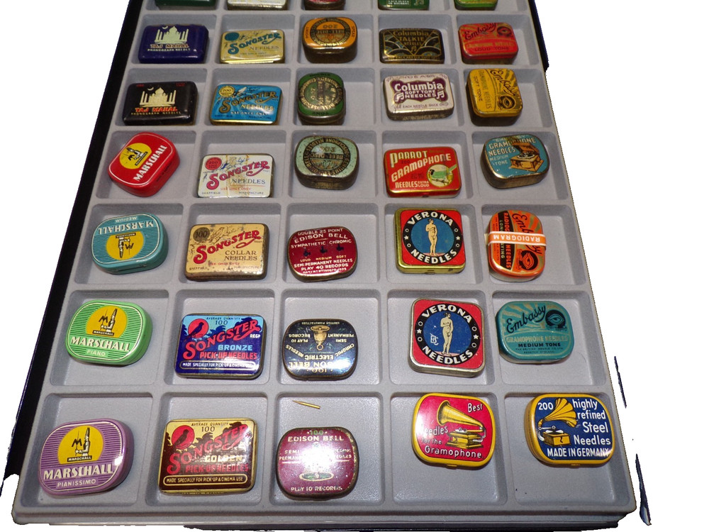 DISC PHONOGRAPH NEEDLE TIN COLLECTION , 35 TINS