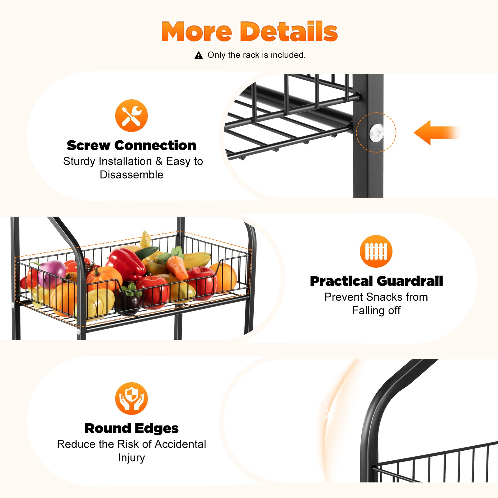 4 Tiers Retail Shop Display Rack Market Shelf Fruit Vegetable Snack Basket Black