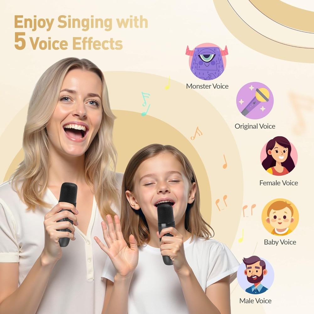 Mini Karaoke Machine with 2 Wireless Mics - Portable Bluetooth Fun for All Ages