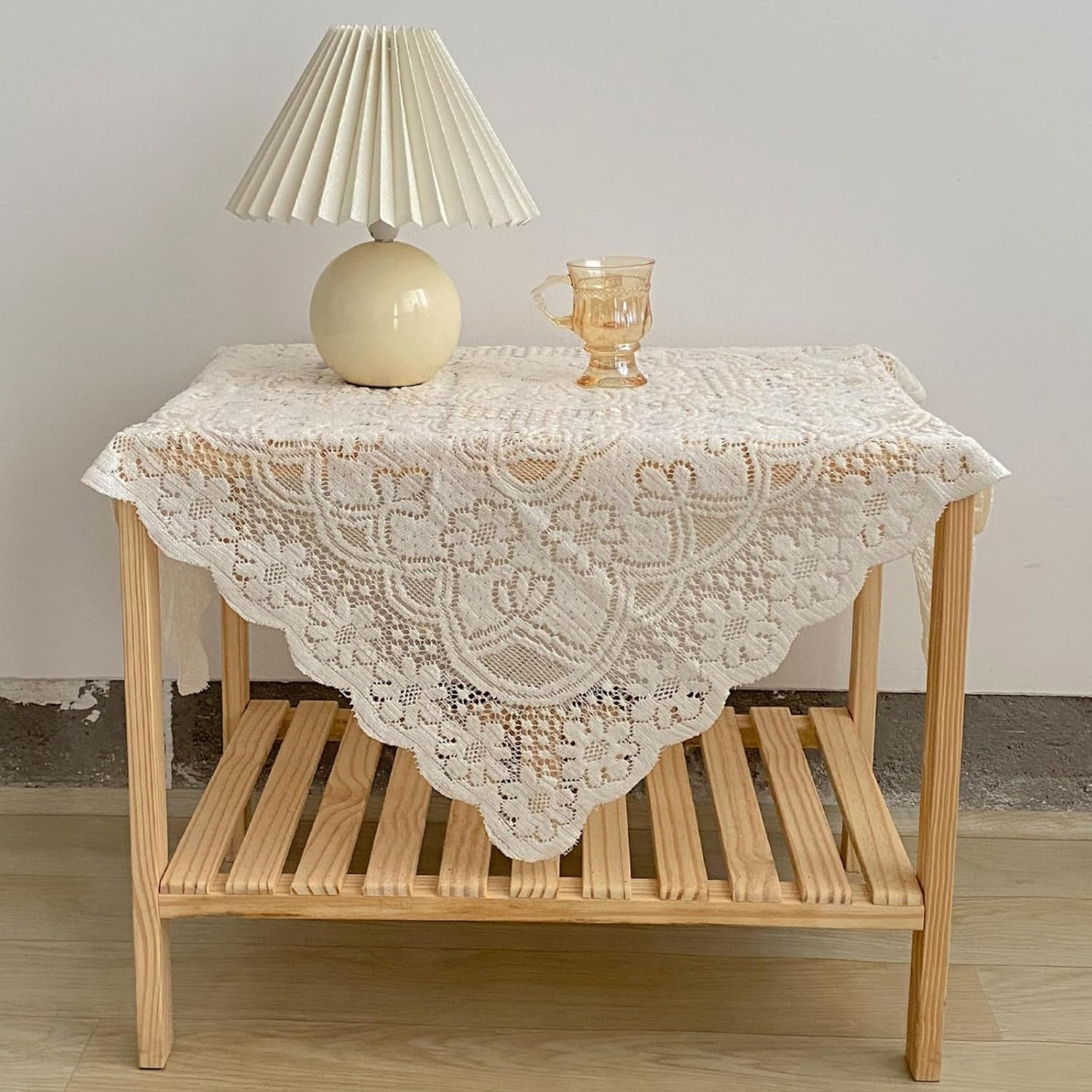 Square Lace Tablecloth 35 X 35 Inch, Off White Lace-Tablecloths & Small Tableclo