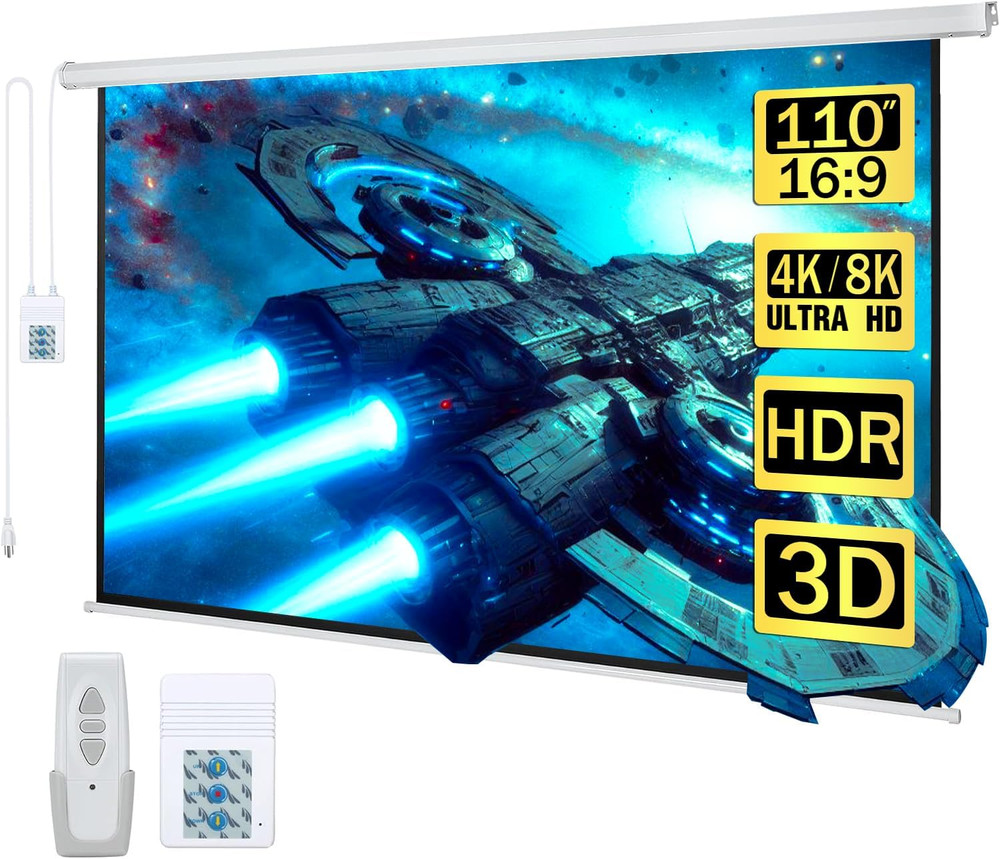 110" Motorized Projector Screen Electric Diagonal Automatic Projection 16:9 HD M
