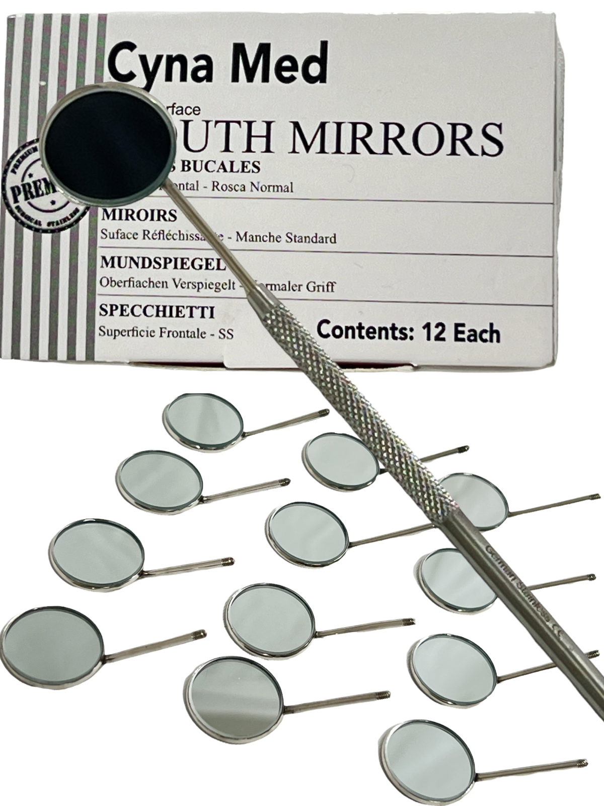 New Premium 12 x Dental Mouth Mirror heads Cone Socket #5 Plain + Free Handle