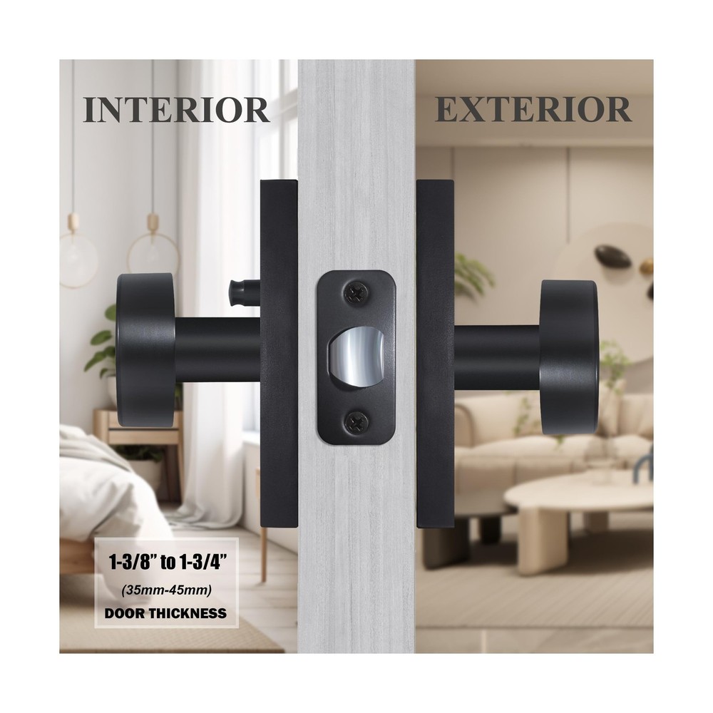 Matte Black Door Knobs Interior with Lock, Modern Privacy Rectangle Door Knob...