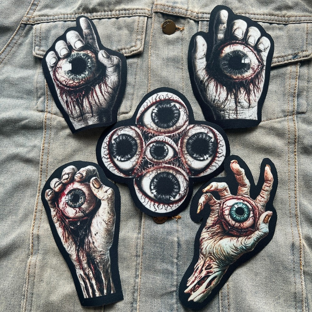 Zombie Hand Eyeball Hardcore Horror Iron on Printed Canvas Patch For DIY Jacket